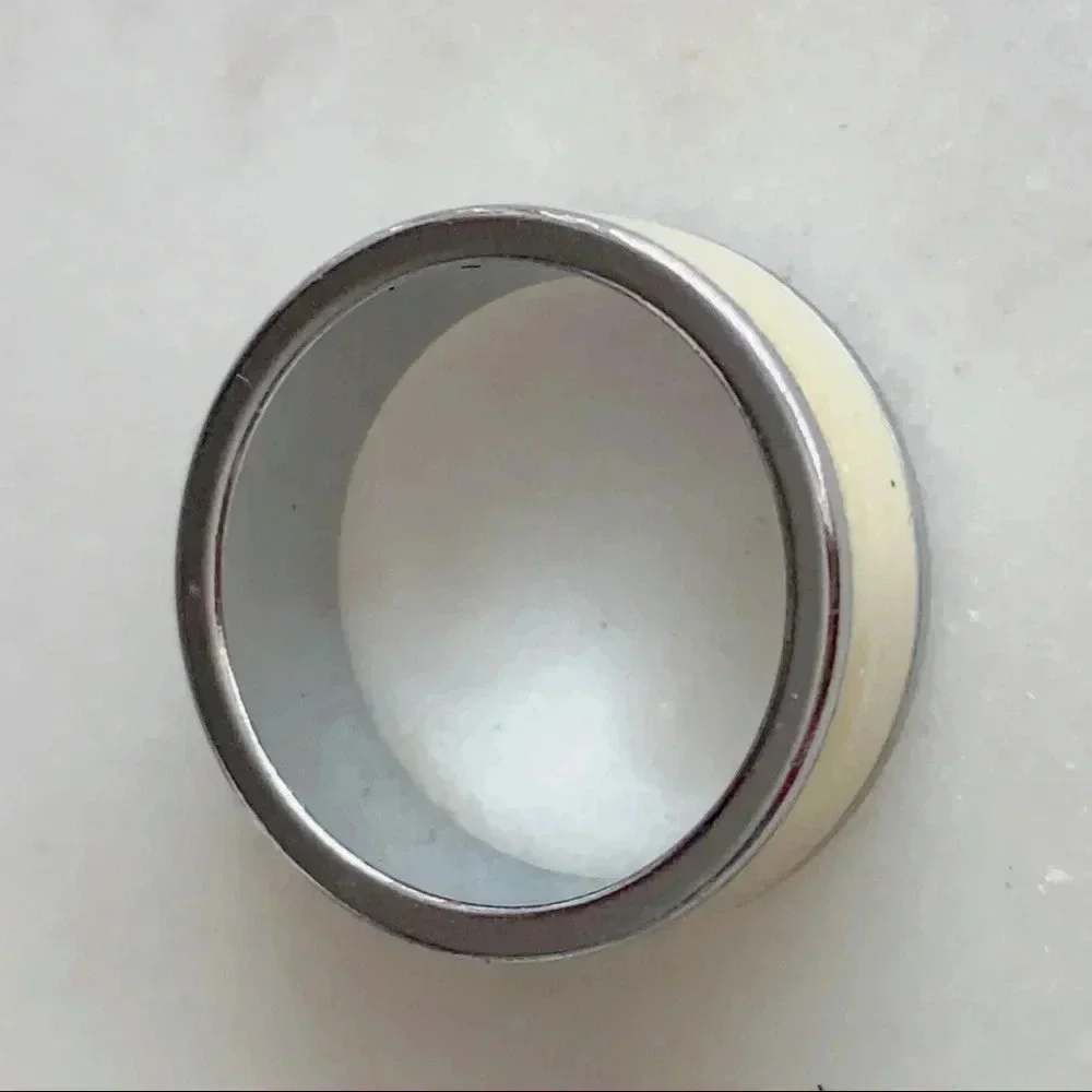 Silver enamel ring band, Sz 5.5, Sparkling  yellow/cream, Bloomingdales